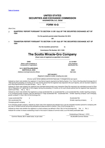 Thumbnail ScottsMiracle-Gro 10-Q Quarterly Report FY2019 