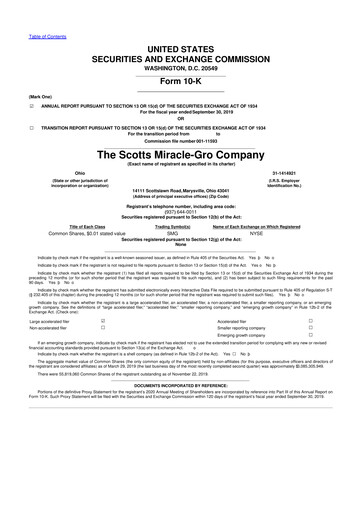 Miniature ScottsMiracle-Gro 10-K Rapport annuel 2019