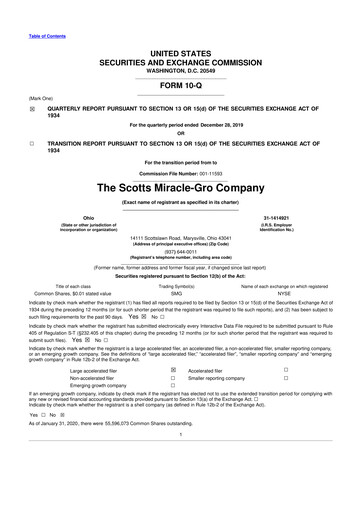 Thumbnail ScottsMiracle-Gro 10-Q Quarterly Report FY2020 