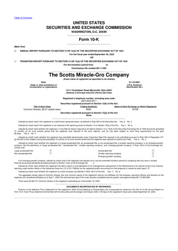 Miniature ScottsMiracle-Gro 10-K Rapport annuel 2022