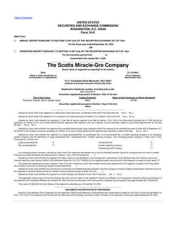 Miniature ScottsMiracle-Gro 10-K Rapport annuel 2024