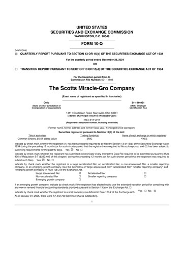 Thumbnail ScottsMiracle-Gro 10-Q Quarterly Report FY2025 