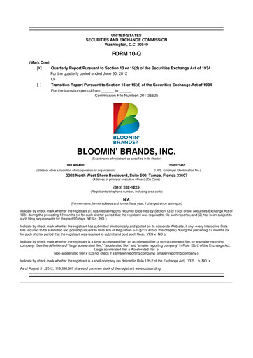 Thumbnail Bloomin' Brands 10-Q Quarterly Report FY2012 