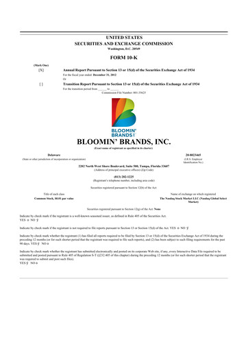 Thumbnail Bloomin' Brands 10-K Annual Report 2012