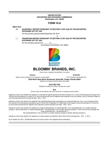 Thumbnail Bloomin' Brands 10-Q Quarterly Report FY2014 