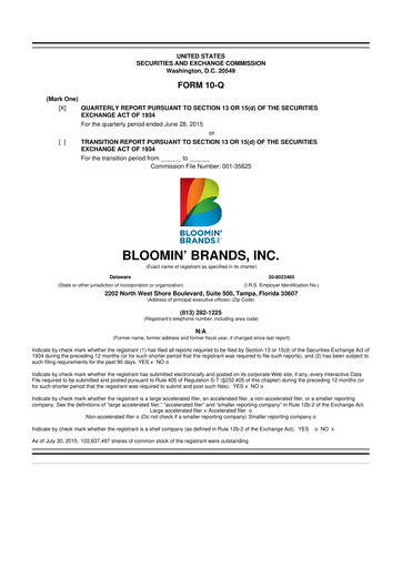 Thumbnail Bloomin' Brands 10-Q Quarterly Report FY2015 
