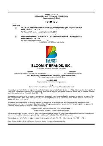 Thumbnail Bloomin' Brands 10-Q Quarterly Report FY2018 