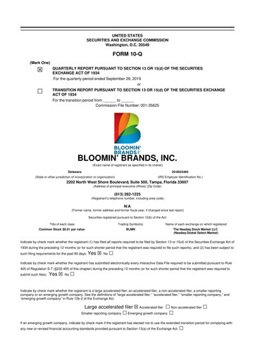 Thumbnail Bloomin' Brands 10-Q Quarterly Report FY2019 