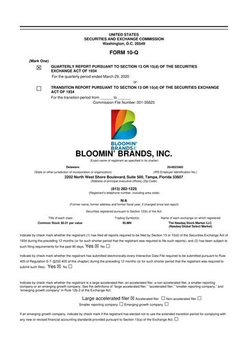 Thumbnail Bloomin' Brands 10-Q Quarterly Report FY2020 