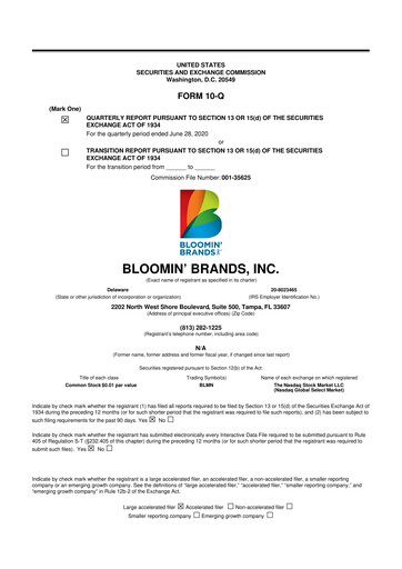 Thumbnail Bloomin' Brands 10-Q Quarterly Report FY2020 