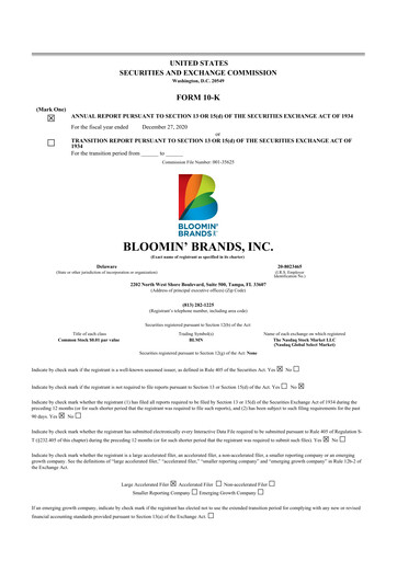 Thumbnail Bloomin' Brands 10-K Annual Report 2020