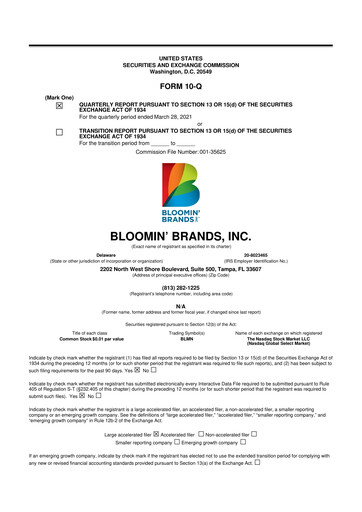 Thumbnail Bloomin' Brands 10-Q Quarterly Report FY2021 