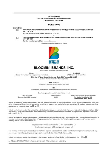 Thumbnail Bloomin' Brands 10-Q Quarterly Report FY2022 