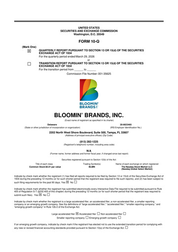 Thumbnail Bloomin' Brands 10-Q Quarterly Report FY 