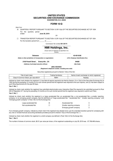 Thumbnail NMI Holdings
 10-Q Quarterly Report FY2019 