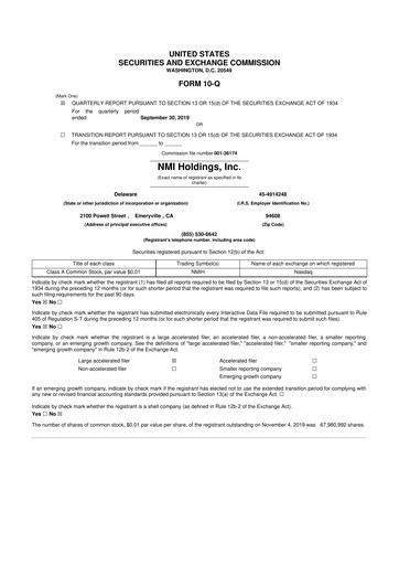 Thumbnail NMI Holdings
 10-Q Quarterly Report FY2019 