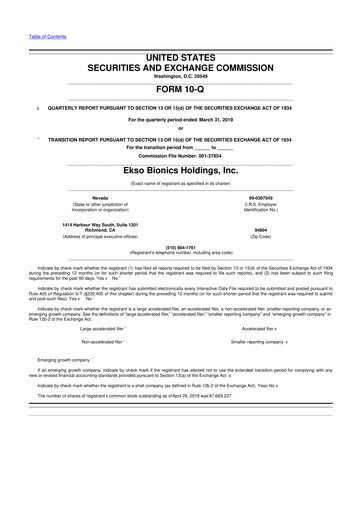 Thumbnail Ekso Bionics
 10-Q Quarterly Report FY2019 