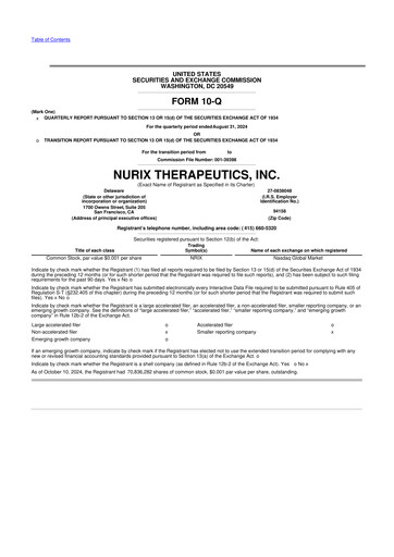 Thumbnail Nurix Therapeutics 10-Q Quarterly Report FY2024 