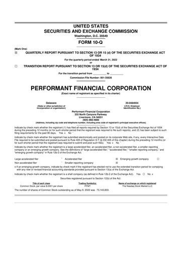 Vorschaubild Performant Healthcare 10-Q Quartalsbericht 2022 
