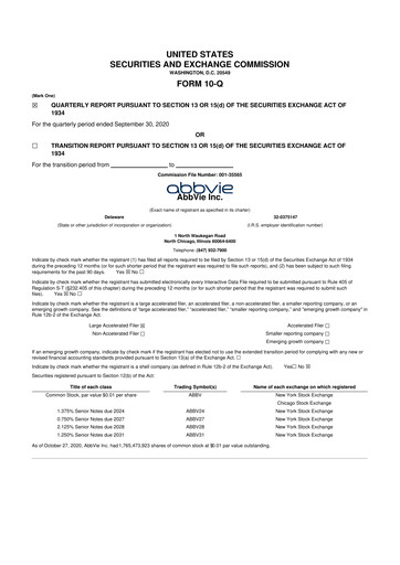 Thumbnail AbbVie 10-Q Quarterly Report FY2020 