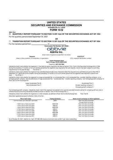 Thumbnail AbbVie 10-Q Quarterly Report FY2021 