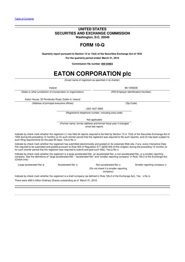 Thumbnail Eaton 10-Q Quarterly Report FY2016 