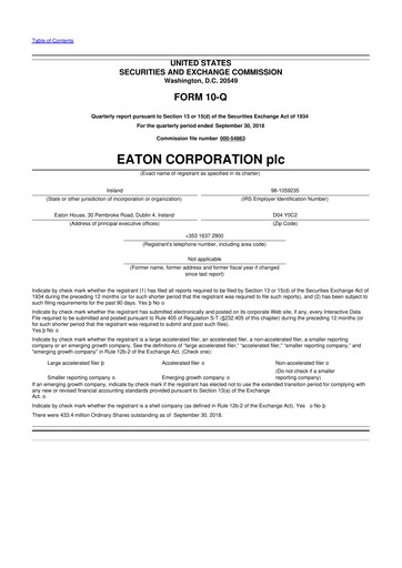 Thumbnail Eaton 10-Q Quarterly Report FY2018 