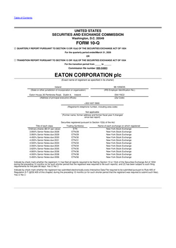 Thumbnail Eaton 10-Q Quarterly Report FY 