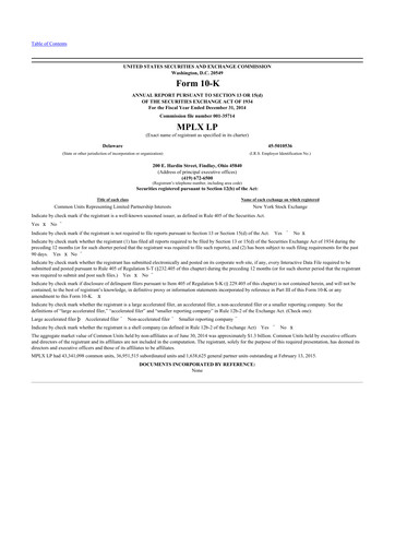 Miniature MPLX 10-K Rapport annuel 2014