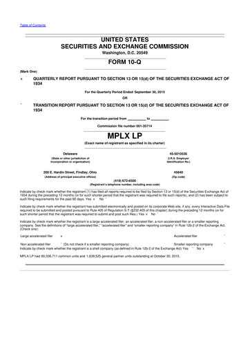 Thumbnail MPLX 10-Q Quarterly Report FY2015 
