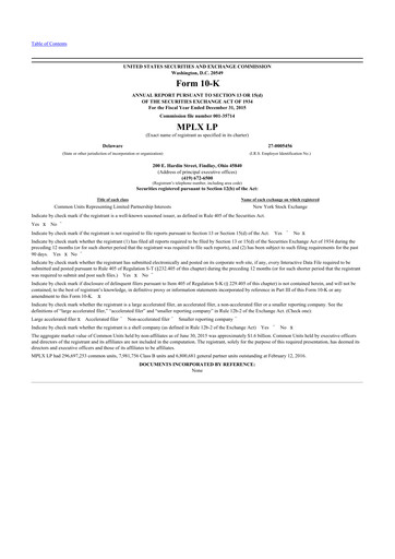 Miniature MPLX 10-K Rapport annuel 2015