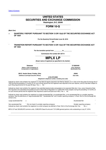 Thumbnail MPLX 10-Q Quarterly Report FY2016 