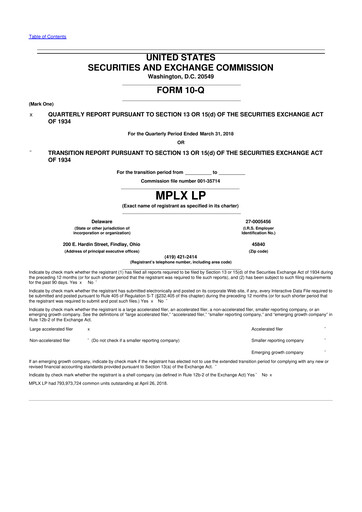 Thumbnail MPLX 10-Q Quarterly Report FY2018 