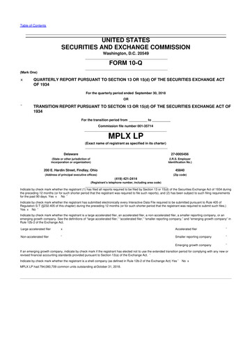 Thumbnail MPLX 10-Q Quarterly Report FY2018 