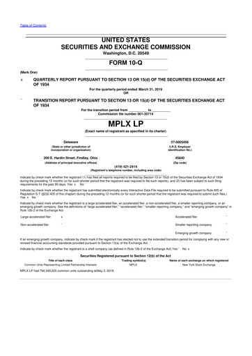 Thumbnail MPLX 10-Q Quarterly Report FY2019 