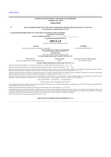 Miniature MPLX 10-K Rapport annuel 2019