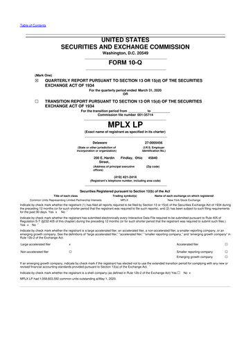 Thumbnail MPLX 10-Q Quarterly Report FY2020 