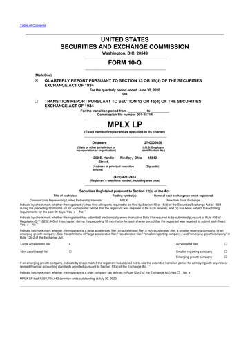 Thumbnail MPLX 10-Q Quarterly Report FY2020 