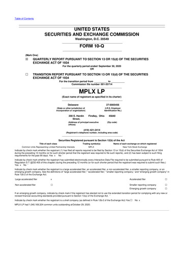 Thumbnail MPLX 10-Q Quarterly Report FY2020 