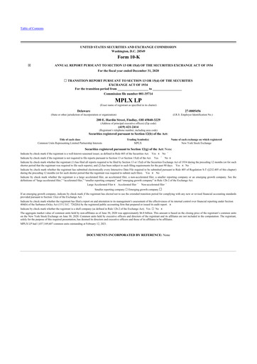 Miniature MPLX 10-K Rapport annuel 2020