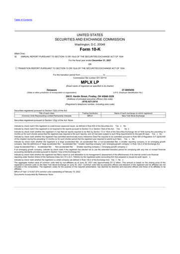 Miniature MPLX 10-K Rapport annuel 2021