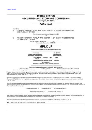Thumbnail MPLX 10-Q Quarterly Report FY 