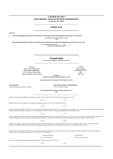 Thumbnail TransUnion 10-K Annual Report 2015