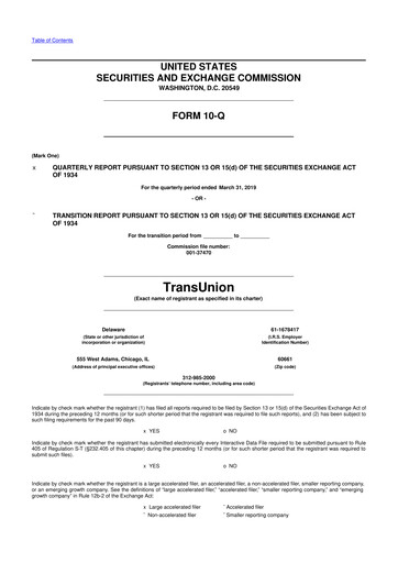 Vorschaubild TransUnion 10-Q Quartalsbericht 2019 