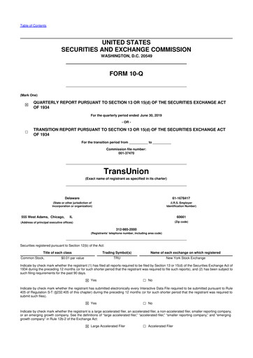 Vorschaubild TransUnion 10-Q Quartalsbericht 2019 