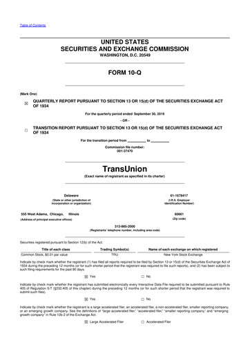 Vorschaubild TransUnion 10-Q Quartalsbericht 2019 
