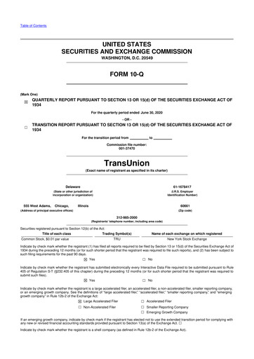 Vorschaubild TransUnion 10-Q Quartalsbericht 2020 