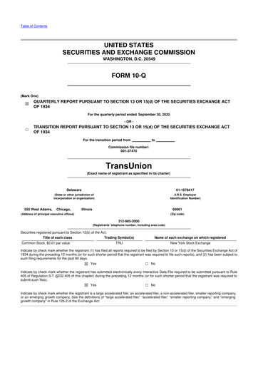 Vorschaubild TransUnion 10-Q Quartalsbericht 2020 