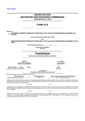 Thumbnail TransUnion 10-Q Quarterly Report FY2026 