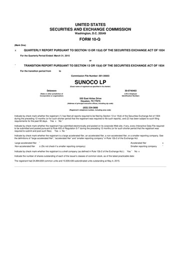 Thumbnail Sunoco 10-Q Quarterly Report FY2015 